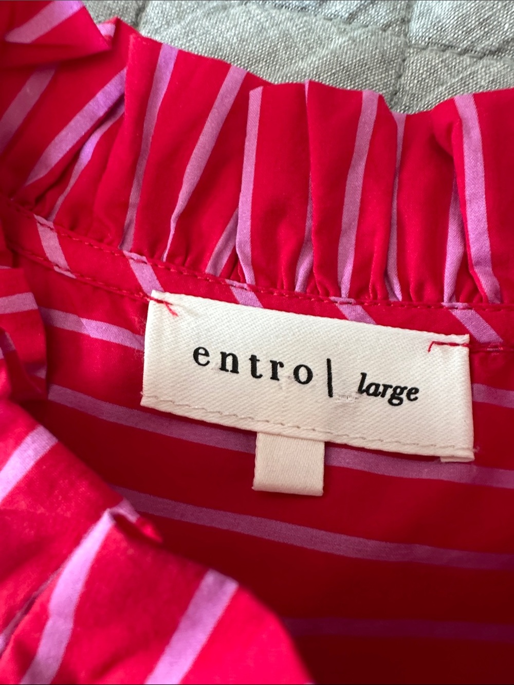 Entro ' Pink Striped Ruffle Button-Front Top - Picture 3 of 4